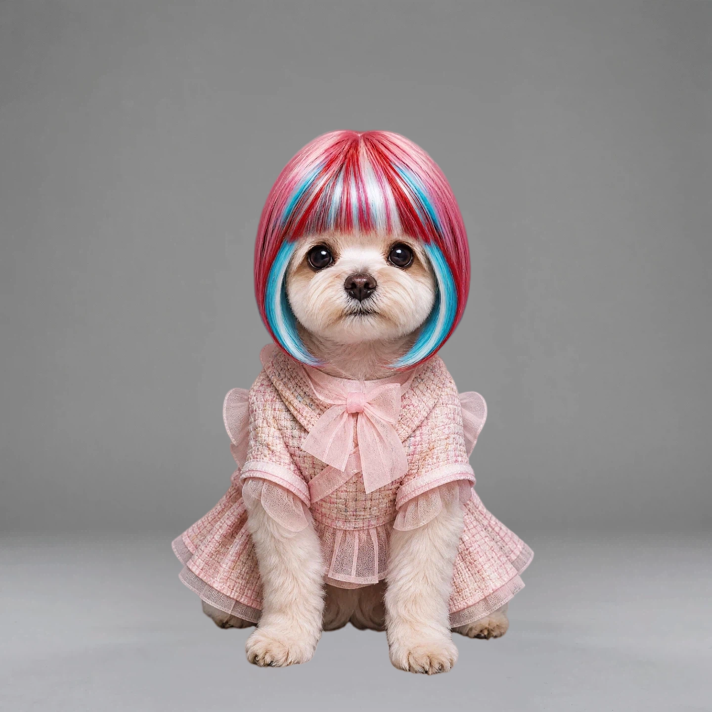 Pink Blue Ombre Bob Pet Wig, Adjustable Short Straight Hair Costume Wig for Small Dogs & Cats
