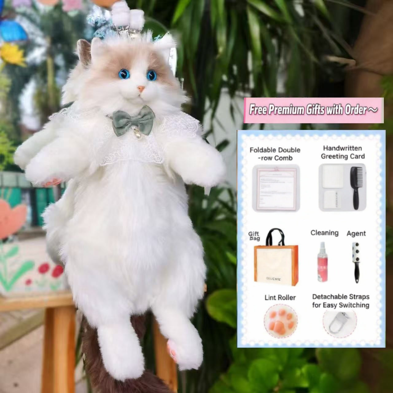 Plush Simulation Cat Backpack Toy, Cute Kitten Doll Gift for Girlfriends and Besties