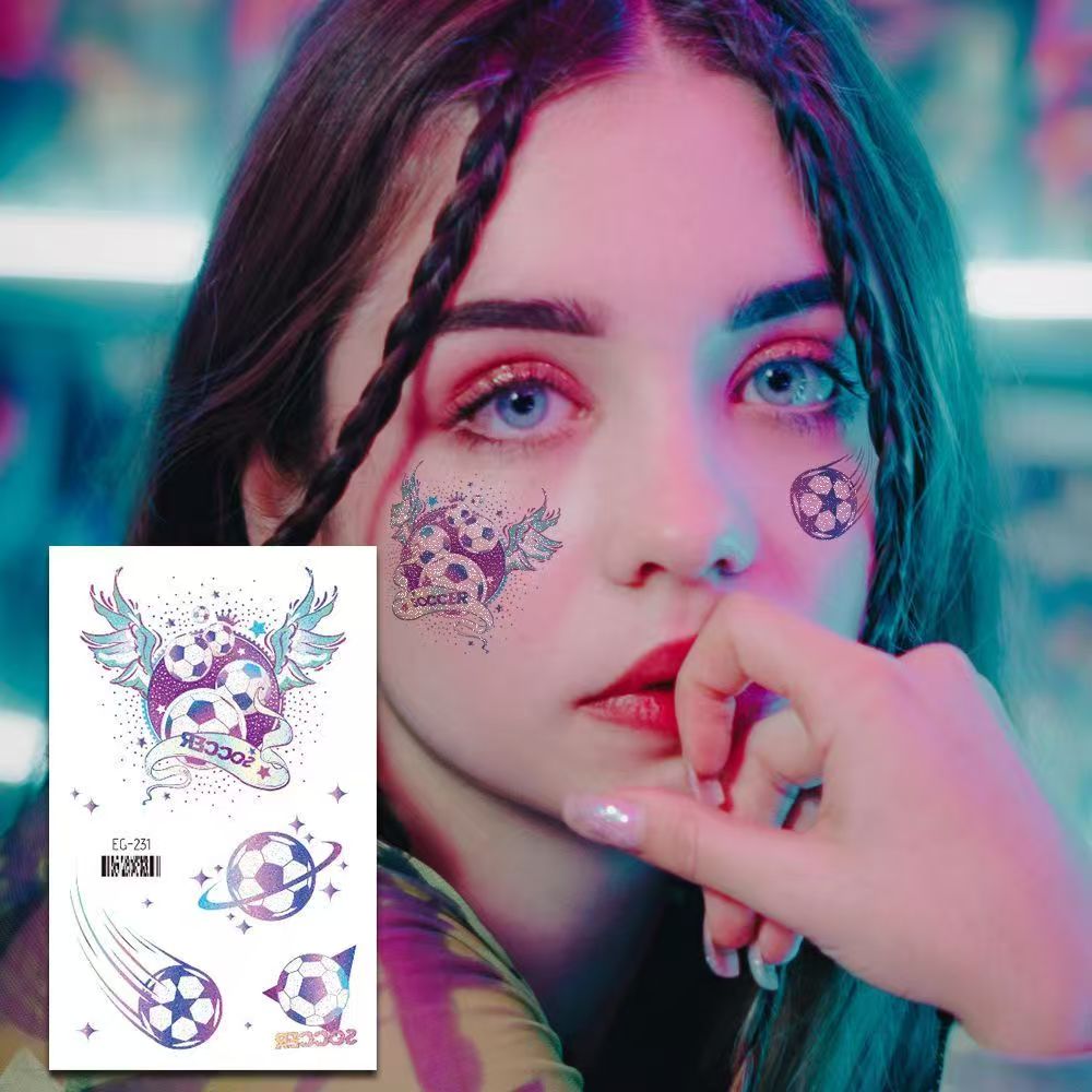 Bling Football Tattoo Stickers - 30 Sheets Waterproof Soccer Face & Body Stickers for Sports Matches, School Games & Football Party Supplies