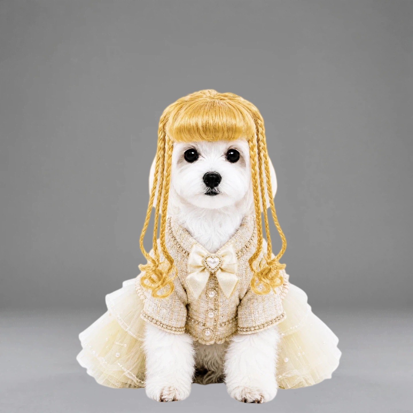 Brown Braided Pet Wig, Cute Gothic Lolita Style Wig with Bangs for Small Dogs & Cats