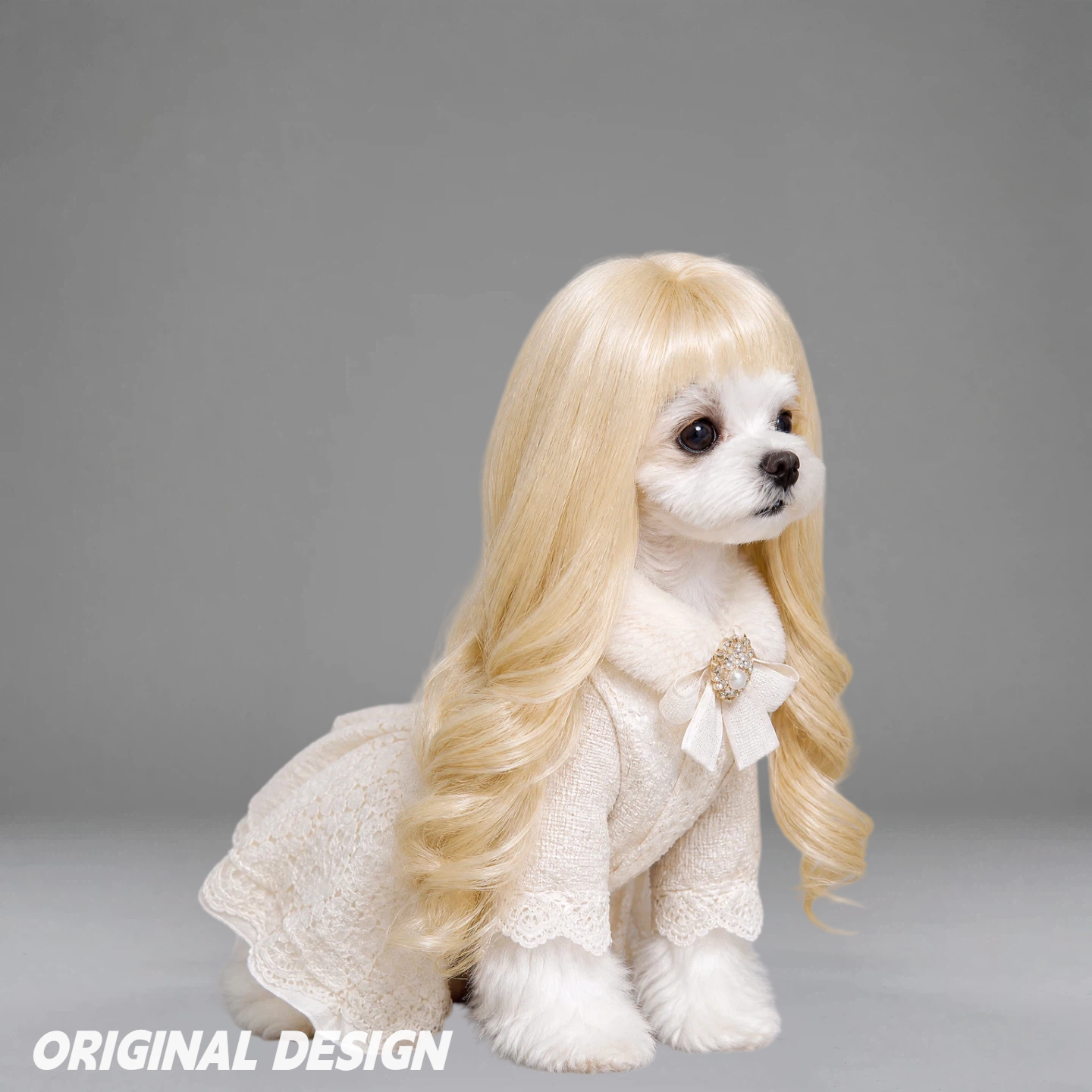 Pet Costume Wig, Cute Blonde Long Curly Wig for Dogs & Cats, Pet Cosplay Wig for Halloween/Party/Photoshoot