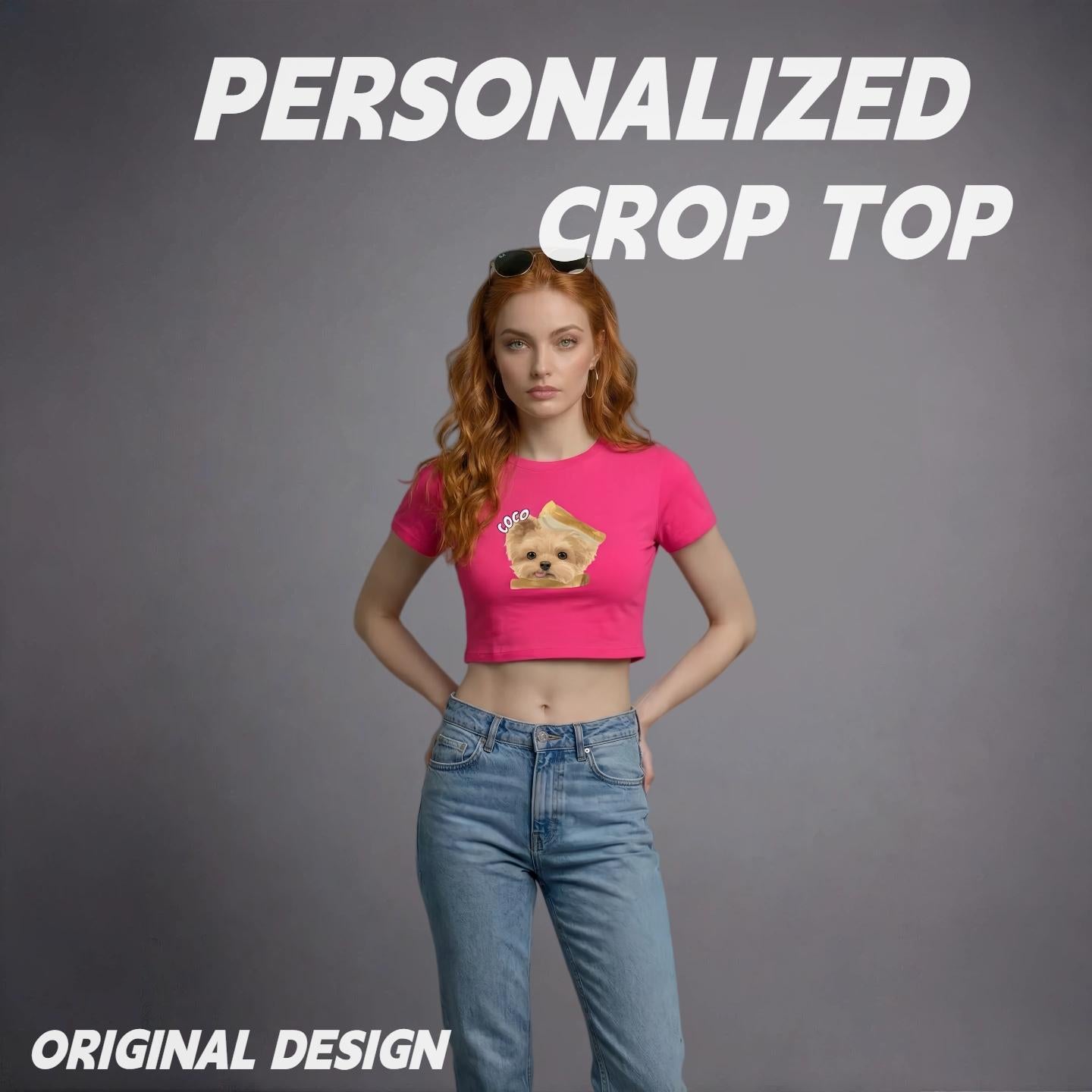 Custom Pet Face Crop Top for Women, Personalized Dog Cat Photo T-Shirt Cute Graphic Tee Slim Fit Short Sleeve Summer Top Gift for Pet Lovers