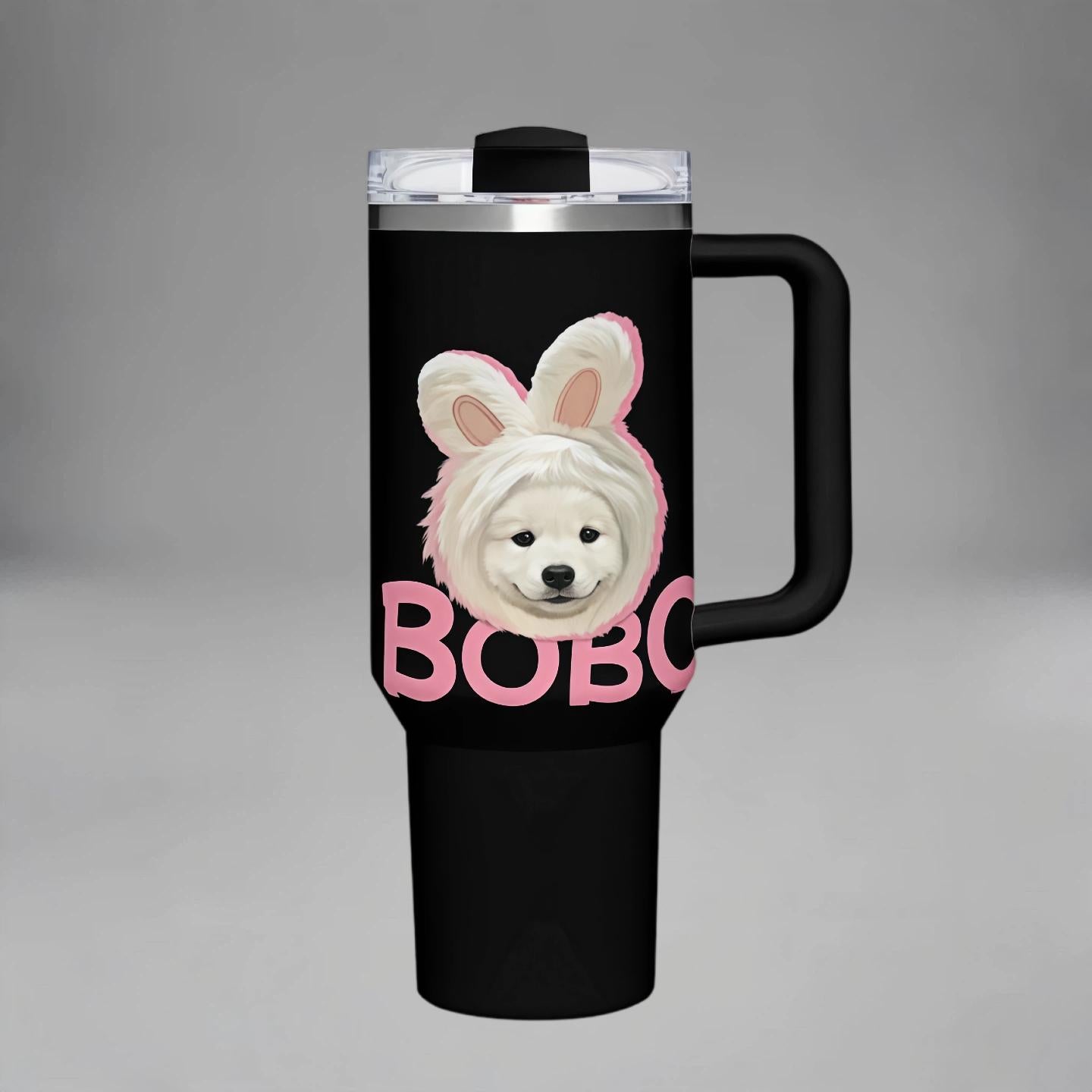 Custom Pet Photo Tumbler with Lid & Straw, Personalized Dog Cat Picture Cup Insulated Stainless Steel Travel Mug Cute Gift for Pet Lovers Coffee Iced Drink Cup