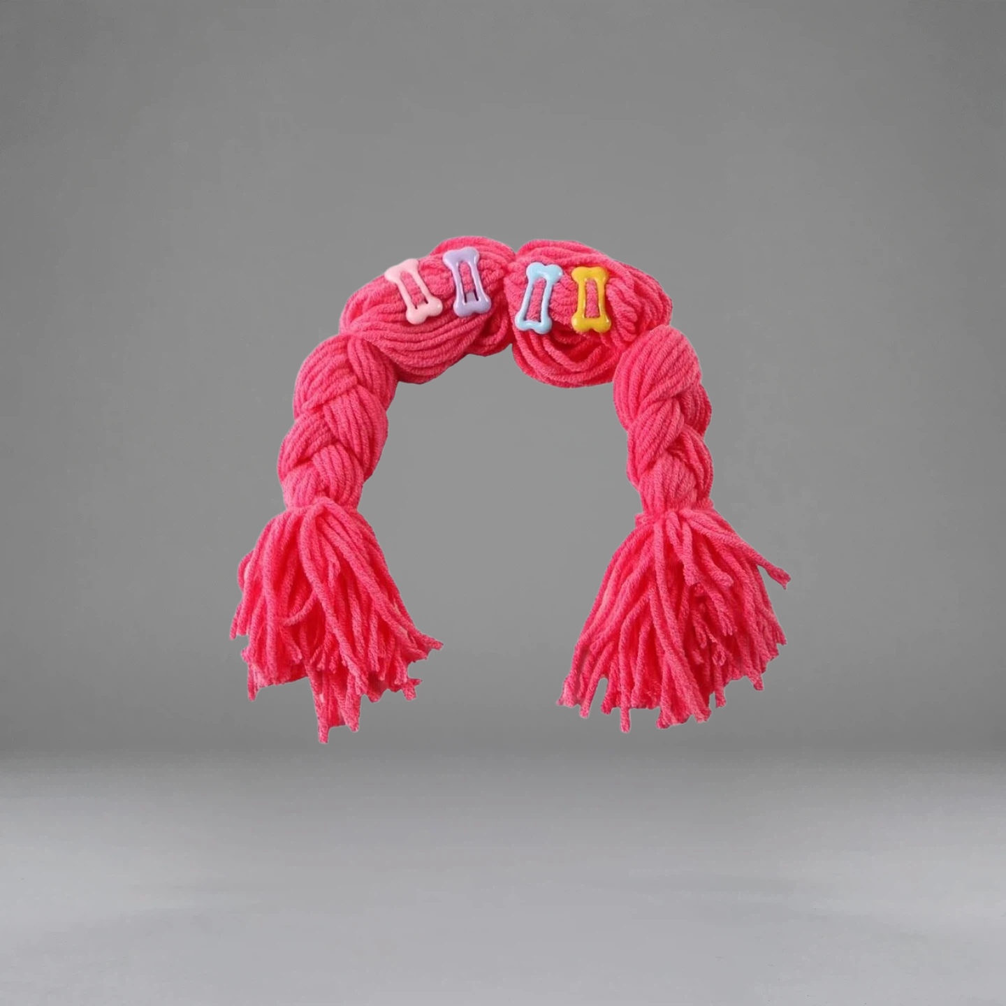 Dopamine Color Double Ponytail Knitted Pet Hair Accessory – Handmade Crochet Dress-Up Prop for Dogs & Cats