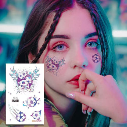 Bling Football Tattoo Stickers - 30 Sheets Waterproof Soccer Face & Body Stickers for Sports Matches, School Games & Football Party Supplies