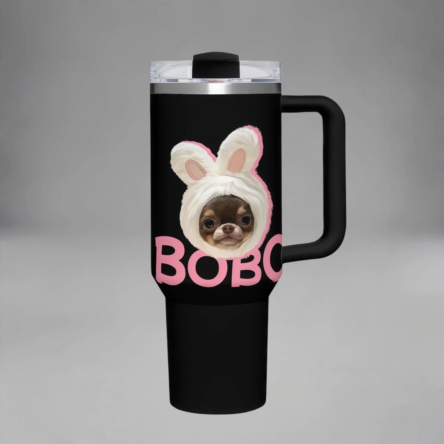 Custom Pet Photo Tumbler with Lid & Straw, Personalized Dog Cat Picture Cup Insulated Stainless Steel Travel Mug Cute Gift for Pet Lovers Coffee Iced Drink Cup