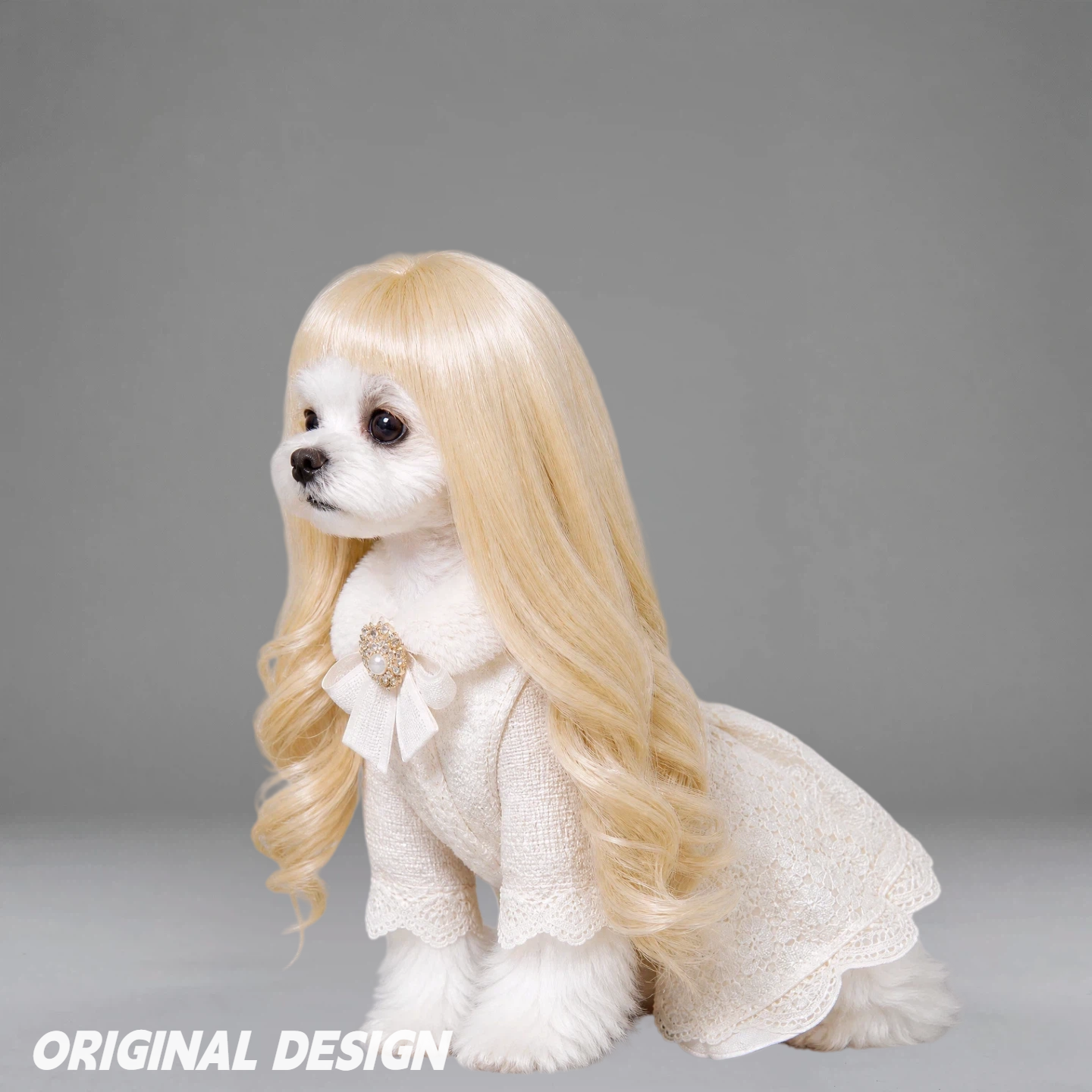 Pet Costume Wig, Cute Blonde Long Curly Wig for Dogs & Cats, Pet Cosplay Wig for Halloween/Party/Photoshoot