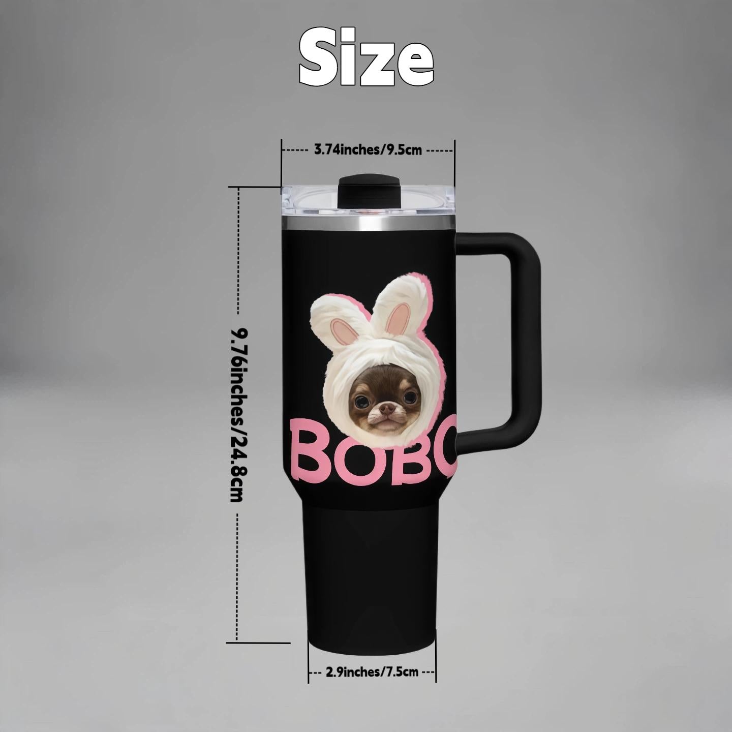 Custom Pet Photo Tumbler with Lid & Straw, Personalized Dog Cat Picture Cup Insulated Stainless Steel Travel Mug Cute Gift for Pet Lovers Coffee Iced Drink Cup